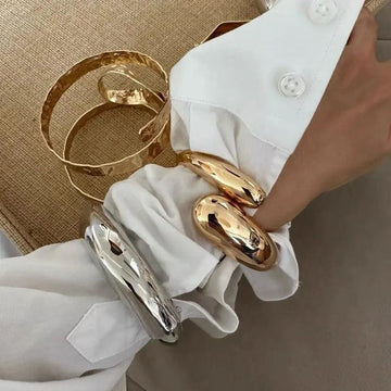 New Exaggerated Chunky Gold Silver Colour Metal Open Cuff Bangles for Women - Irregular Wide Arm Bracelet Jewellery - The Jewellery Supermarket